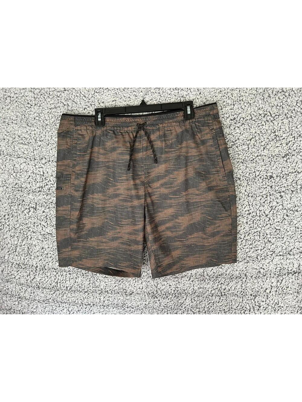 Kuhl Mens XL Board Shorts Swim Trunks Brown Stripe Stretch Drawstring